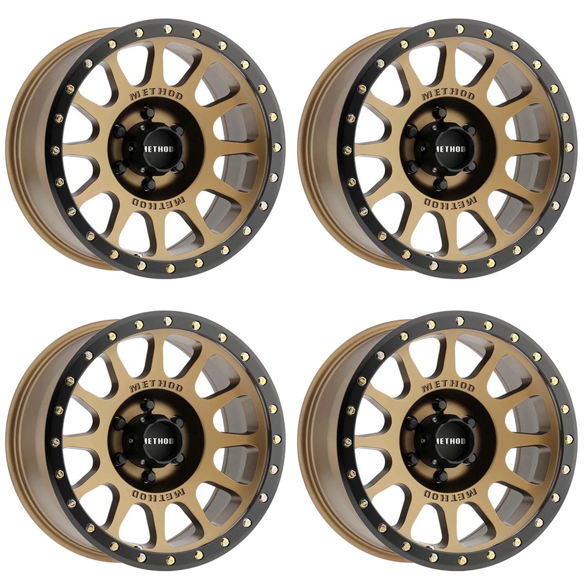 (set of 4) Method MR305 NV Bronze - Matte Black Lip | 16x8" +0mm | 6x5.5in Wheel