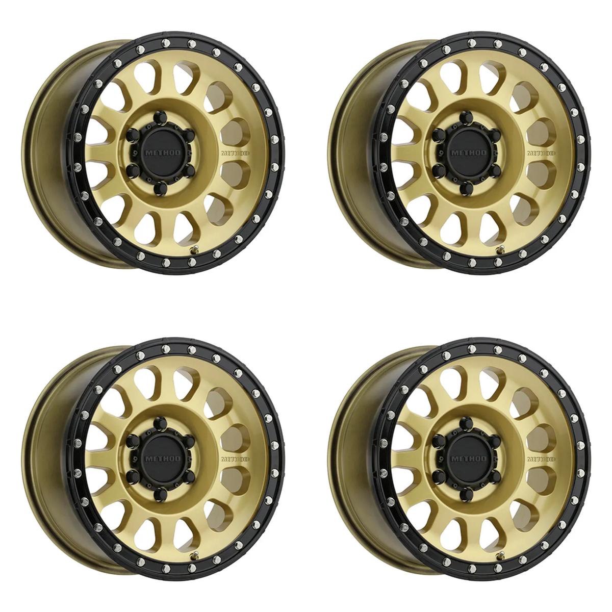 (set of 4) Method MR315 Gold - Black Lip | 17x8.5" +0mm | 6x5.5in Wheel