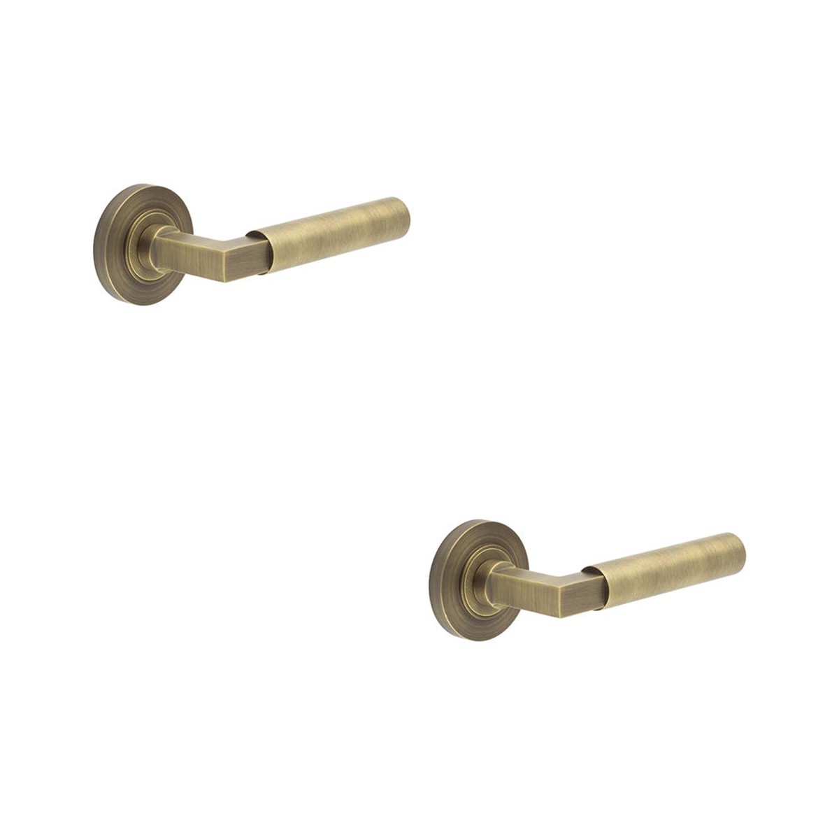 2 PACK Luxurious Antique Brass Door Handle on Plain Rose for Elegant Homes - Solid Brass Interior Handle
