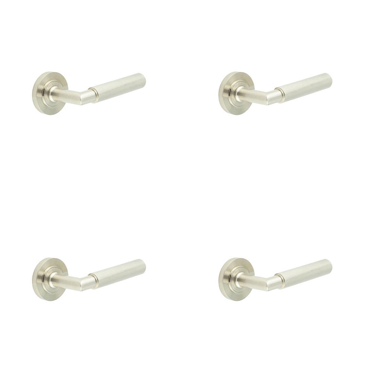 4 PACK Stylish Satin Nickel Door Handle with Rose Design - Solid Brass Interior Handle