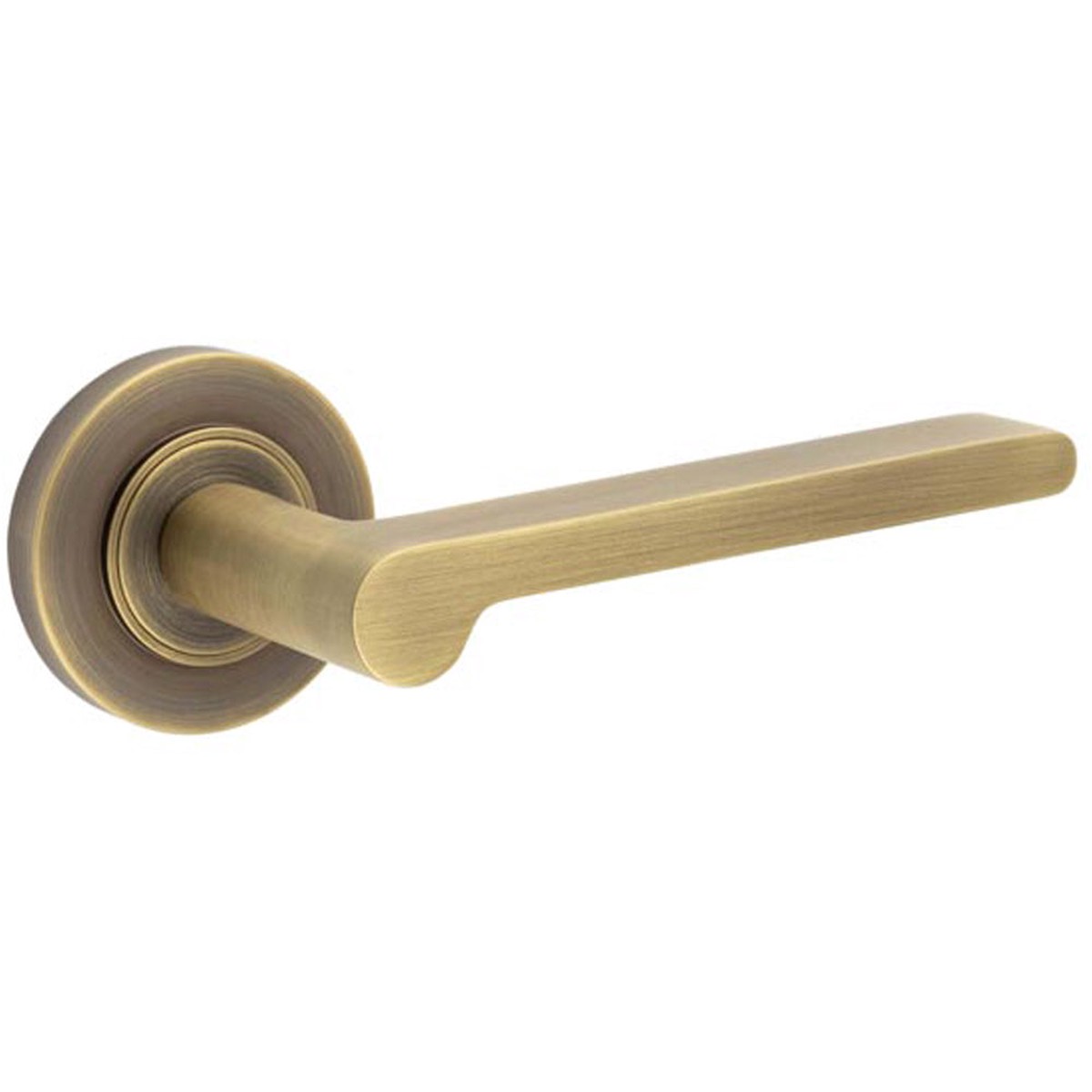 Antique Brass Door Handle with Plain Rose Design for Classic Elegance - Solid Brass Interior Handle