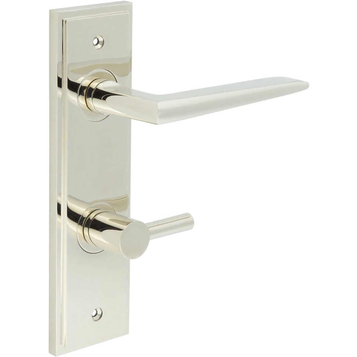 Elegant Polished Nickel Door Handle with Turn Release for Bathrooms - Solid Brass Interior Handle