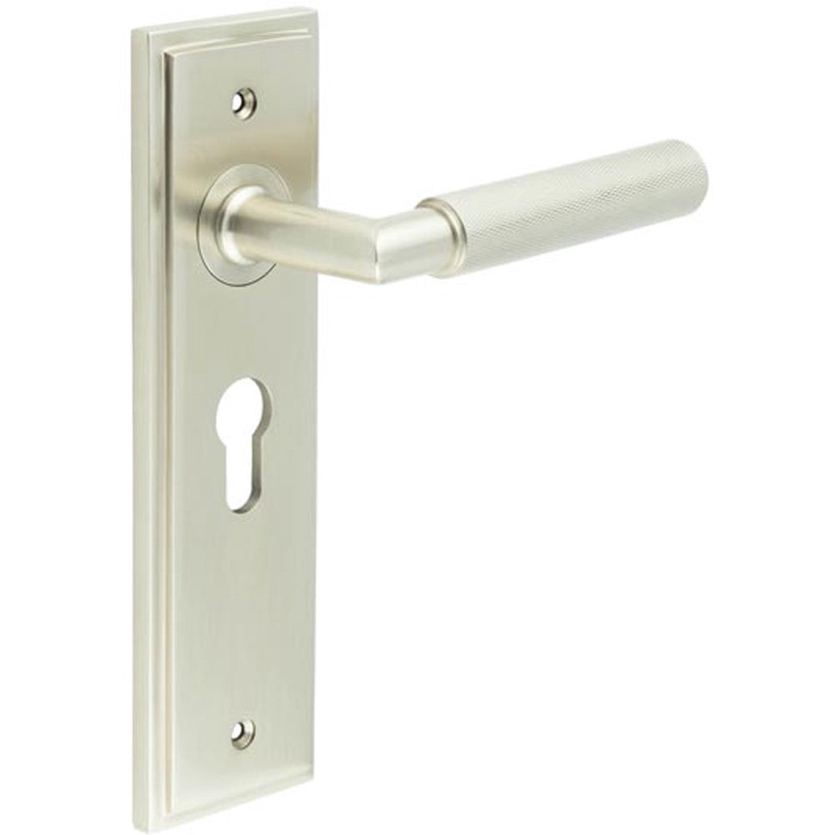 Satin Nickel Euro Backplate Door Handle with Luxury Lever - Solid Brass Interior Handle
