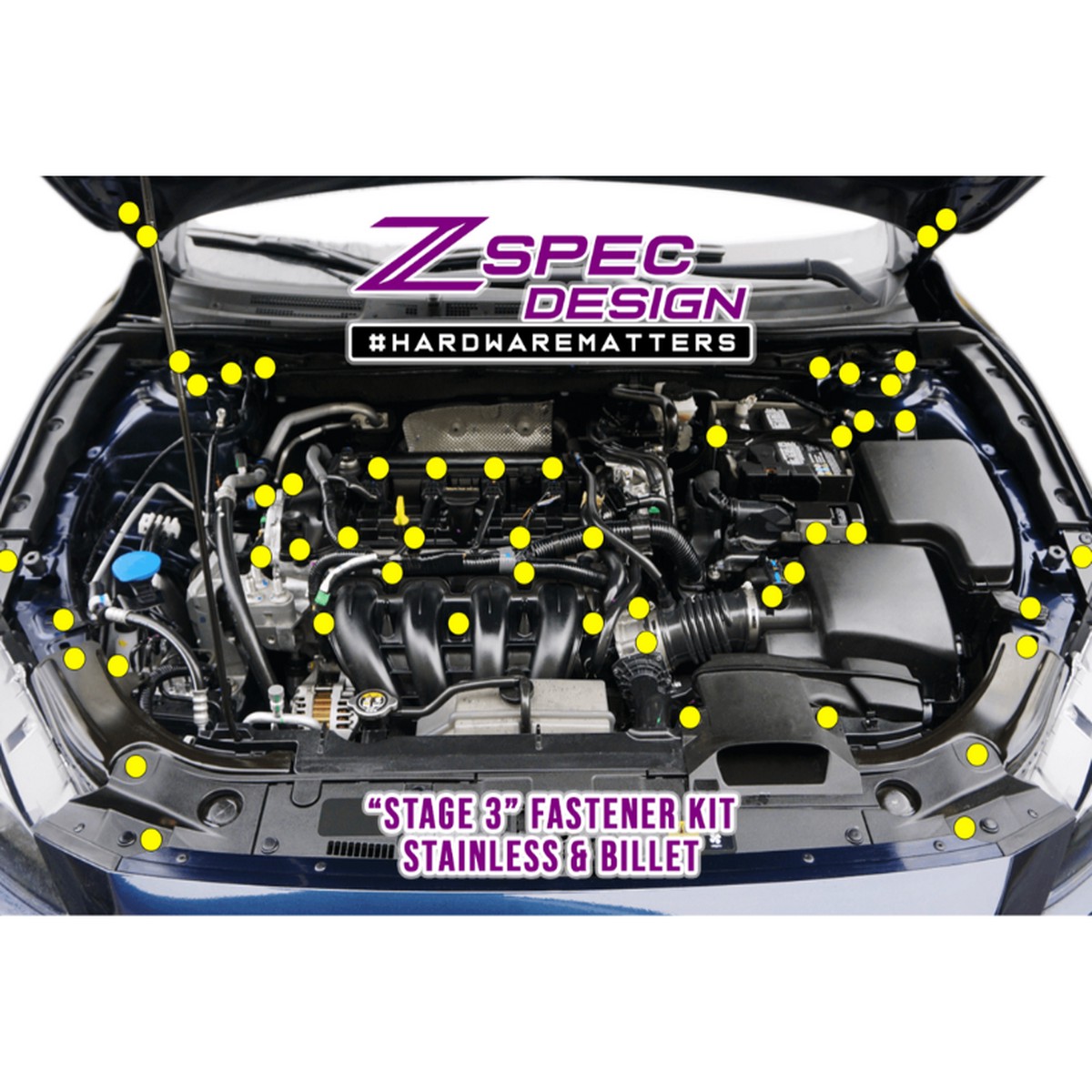 ZSPEC Stage-3 Dress Up Bolts Fastener Kit for '14-17 Mazda3 2.0L, Stainless & Billet