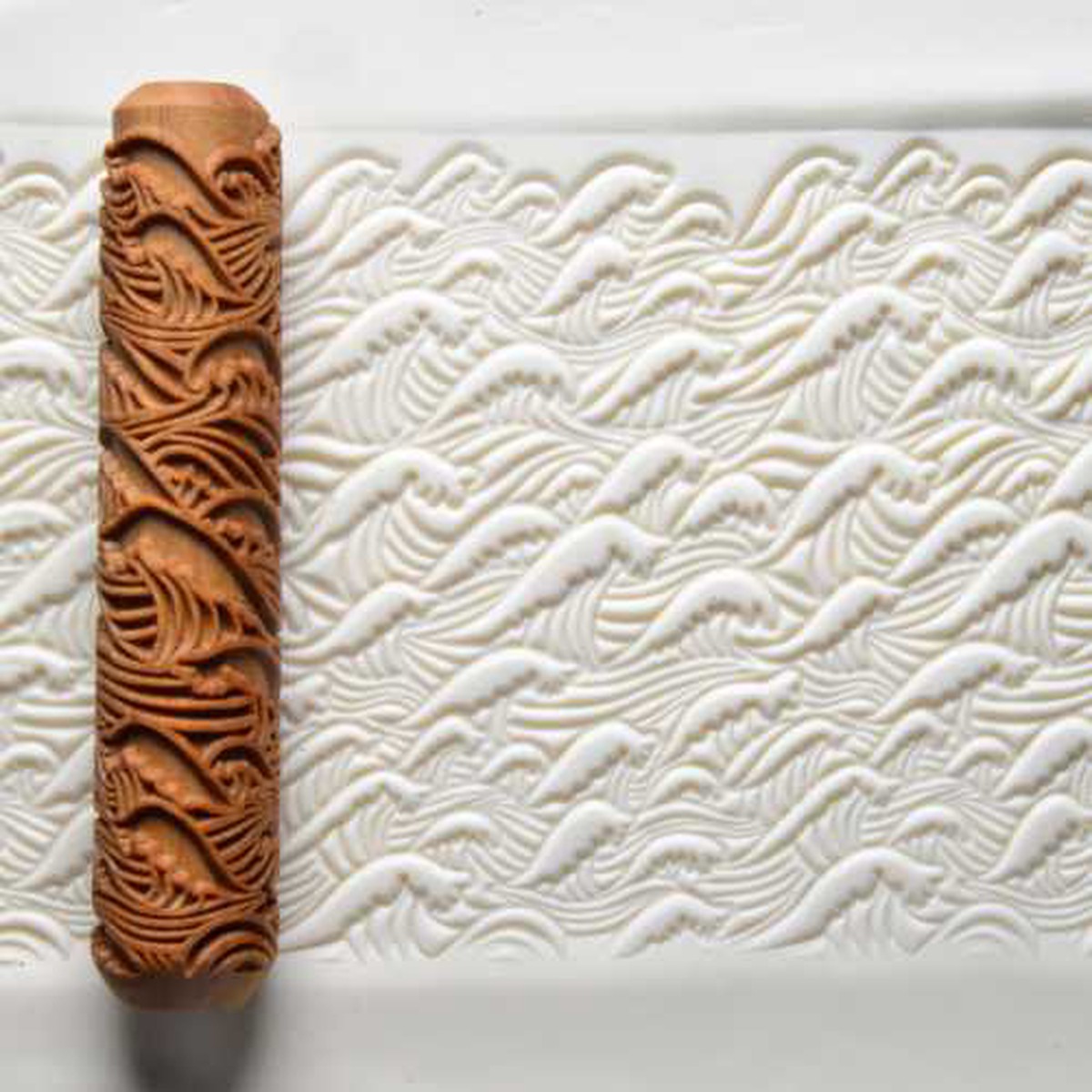 Large Wooden Hand Roller - Waves