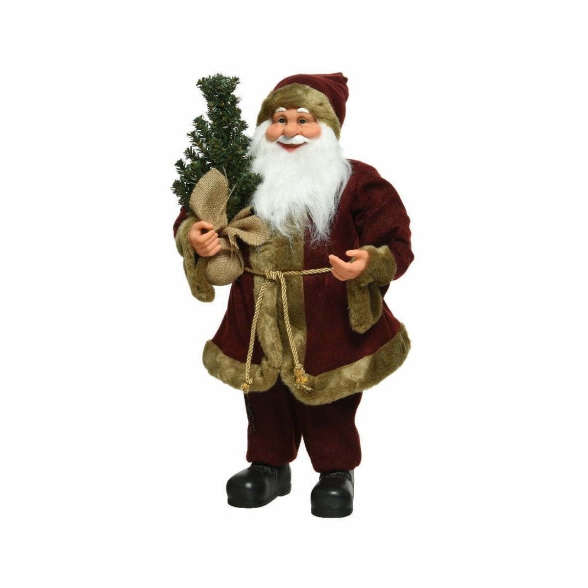 Decoris Polyester Santa with Tree 60cm - Oxblood