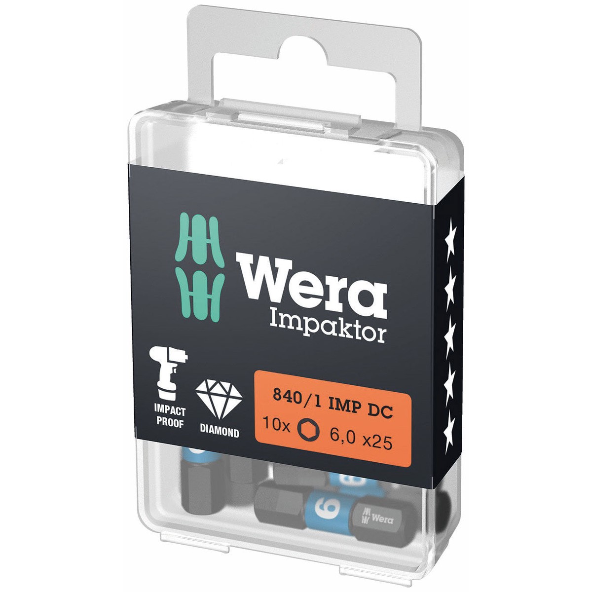 Wera 840/1 Hex Impaktor DC Bit 5x25mm, 10pk